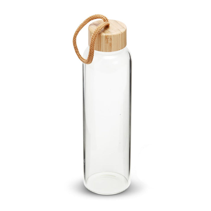 Vidro 750ml Bottle - A drink bottle made of clear glass with a bamboo lid and a rope handle.