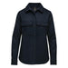 Women's Highland Plaid Shacket - A navy blue women's shacket with a button-up front and two chest pockets. It features long sleeves and a classic collar.