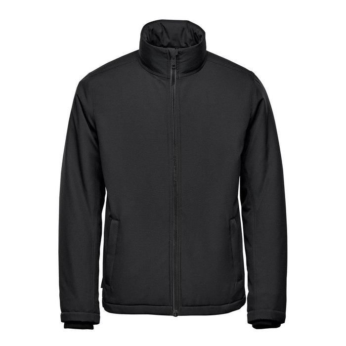 Men's Athabasca Thermal Jacket - A black thermal jacket with a high collar and front zip, featuring pockets and a logo.