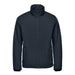 Men's Athabasca Thermal Jacket - A navy blue Men's Athabasca Thermal Jacket features a high collar and front zip, with side pockets and a logo.