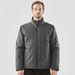 Men's Athabasca Thermal Jacket - A men's thermal jacket in grey, featuring a zip closure and a stand-up collar. The jacket has a logo on it.