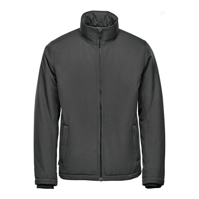 Men's Athabasca Thermal Jacket - A thermal jacket in dark grey, featuring a zip front and a stand-up collar, with side pockets and branding.