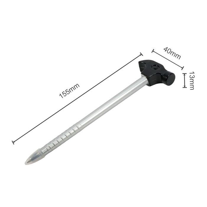 Hammer Shape Ballpoint Pen - A hammer-shaped ballpoint pen in silver and black, featuring a unique design and a logo. Dimensions are 155mm by 40mm.