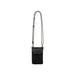 Minimalist Crossbody Phone Bag - A black minimalist crossbody phone bag with a patterned strap, featuring a front flap and one logo.