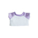 Plush Doll Raglan T-Shirt - A plush doll raglan T-shirt in white with light purple sleeves and collar, featuring a logo.