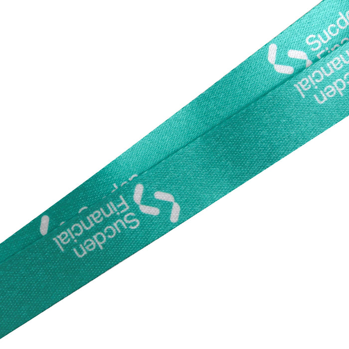 Custom Shaped Wooden Medal with RPET Lanyard - A teal RPET lanyard with printed branding, featuring a sleek and smooth texture.