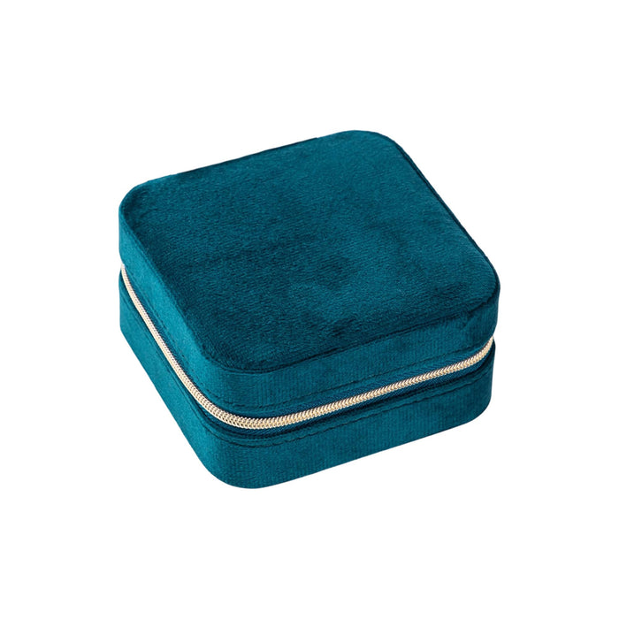 Velvet Jewellery Organizer - A velvet jewellery organiser in a rich teal colour, featuring a zip closure and a soft texture.