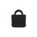 Mini EVA Holes Bag Clip - A black mini EVA holes bag clip with textured surface and handle features multiple perforations. It has a branding logo.