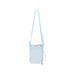 Water Bottle Holder with Strap - A drink bottle holder with a light blue strap, featuring a drawstring closure and a small front pocket.