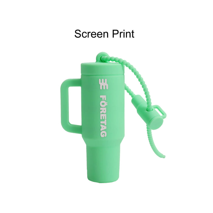 Lip Balm Holder Keychain - A mint green lip balm holder keychain featuring a loop for attachment and a secure cap. It includes a logo.