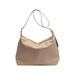 Dumpling Polyurethane Tote Bag - A beige polyurethane tote bag with a single strap and a zippered closure, featuring a branding logo.