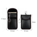 Carbon Fibre Faraday Key Pouch - A black carbon fibre Faraday key pouch with red stitching, featuring a keyring and a clip.