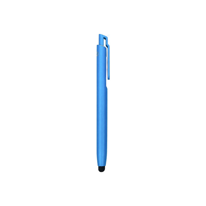 NFC Touchscreen Ballpoint Pen - A blue touchscreen ballpoint pen with a sleek design and a clip, featuring a logo.