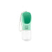 300ml Portable Pet Water Bottle - A drink bottle in mint green and clear plastic, featuring a built-in bowl and a loop for easy carrying.
