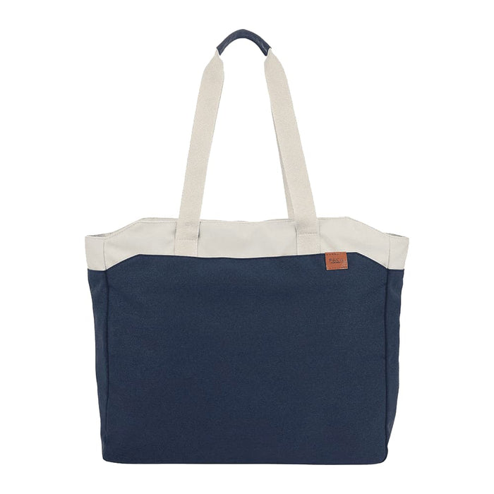 Field & Co.® Parks 16" Computer Work Tote - A navy blue and cream tote bag with dual handles and a logo. Spacious design suitable for carrying items.