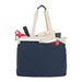 Field & Co.® Parks 16" Computer Work Tote - A navy tote bag filled with a drink bottle, tablet, book, and various other items, featuring handles and a logo.