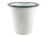 Falcon Enamel 300ml 9cm Tumbler - A white enamel tumbler with a dark green rim, featuring a logo on its surface.
