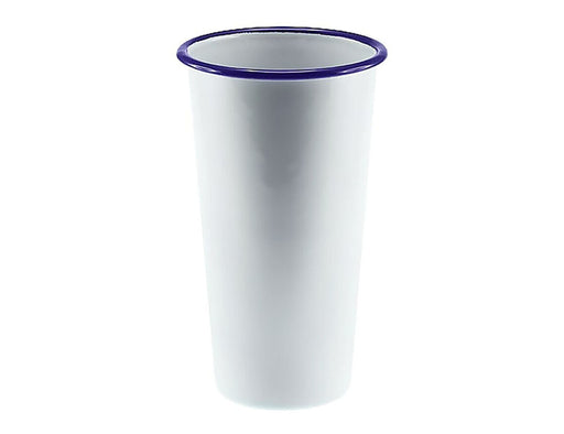 Falcon Enamel 775ml 10cm Tumbler - A white enamel tumbler with a blue rim, measuring 775ml and 10cm tall. Features a simple design.