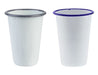 Falcon Enamel 425ml 8cm Tumbler - A drink tumbler featuring a white enamel finish with a black and blue rim. Two tumblers displayed side by side.