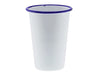 Falcon Enamel 425ml 8cm Tumbler - A tumbler with a white body and a blue rim, measuring 425ml and 8cm tall. Features a logo.