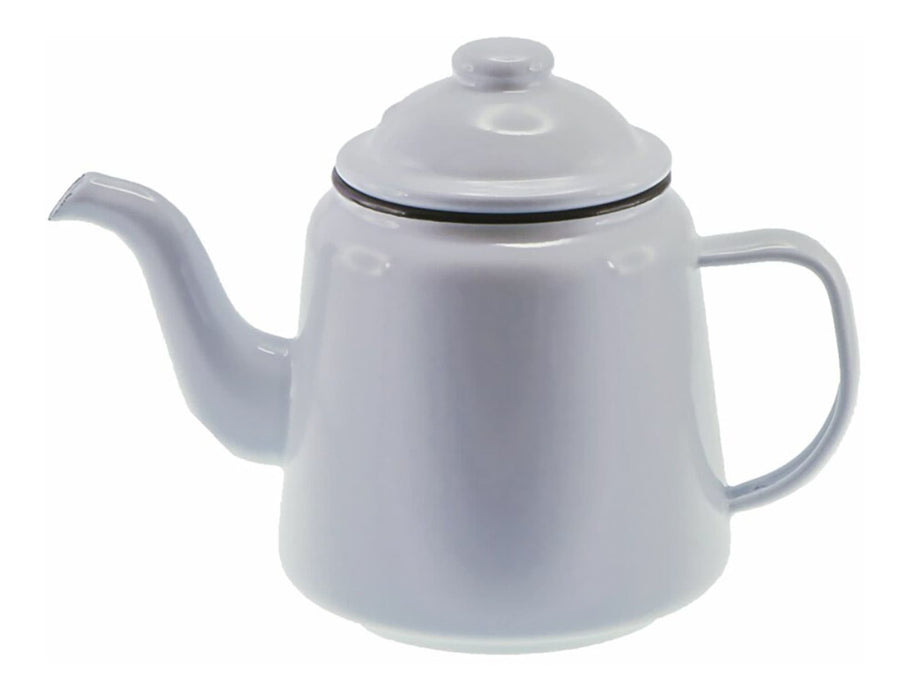Falcon Enamel 950ml 12cm Teapot - A light grey enamel teapot with a spout and a lid, featuring a handle and a logo.