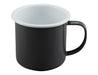 Falcon Enamel 350ml 8cm Two-Tone Mug - A two-tone mug in black and white with a glossy finish and a sturdy handle. It has a logo on the side.