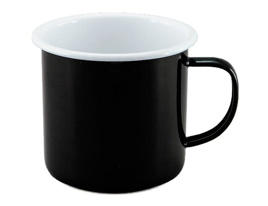 Falcon Enamel 500ml 9cm Two-Tone Mug - A two-tone mug featuring a black exterior and a white interior, with a sturdy handle and enamel finish.