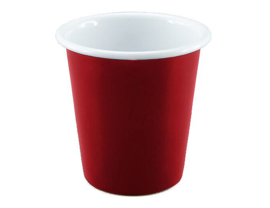 Falcon Enamel 300ml 8cm Tumbler - A red enamel tumbler with a white inner lining, 300ml capacity and 8cm height, featuring a logo.
