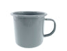 Falcon Enamel 350ml 8cm Mug - A grey enamel mug with a handle, featuring a glossy finish and a rounded rim, includes branding.