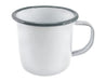 Falcon Enamel 350ml 8cm Mug - A mug featuring a white enamel finish with a contrasting grey rim and handle, includes a branding logo.