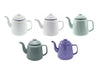 Falcon Enamel 1.5L 14cm Teapot - A collection of five teapots in various colours: white, pale green, grey, and purple, with one featuring a logo.