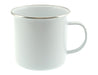 Falcon Enamel 500ml 9cm Rimmed Mug - A white rimmed enamel mug with a silver trim and a handle, suitable for various beverages.