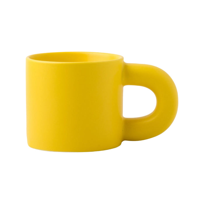 Laser Engraving Ceramic Coffee Mug - A yellow ceramic coffee mug with a distinctive handle, featuring a smooth matte finish and no patterns or designs.