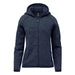 Women's Avalante Full Zip Fleece Hoody - A navy blue women's fleece hoody with a full zip and a hoodie attached, featuring a logo.