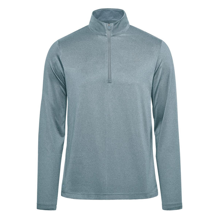 Men's Volante H2X-DRY 1/4 Zip Pullover - A light blue men's pullover with a quarter zip and long sleeves, featuring a logo on the upper side.