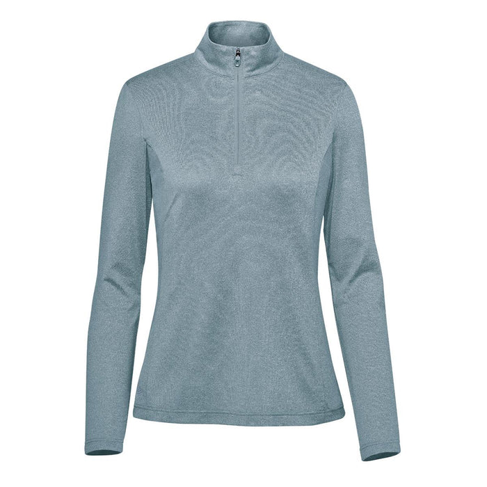 Women's Volante H2X-DRY 1/4 Zip Pullover - A light blue women's pullover with a 1/4 zip and long sleeves. It has a logo on the chest.