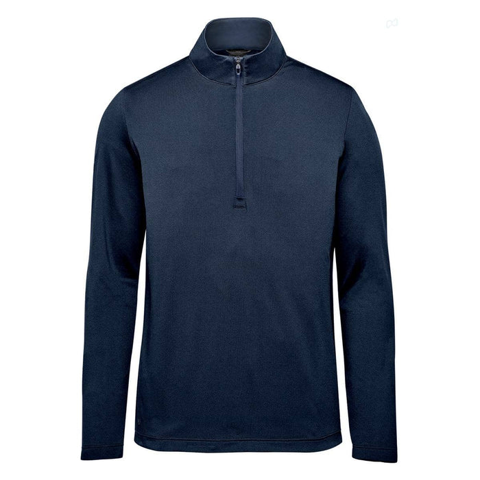 Men's Zermatt 1/4 Zip Pullover - A navy 1/4 zip pullover with long sleeves and a stand-up collar, featuring a logo.