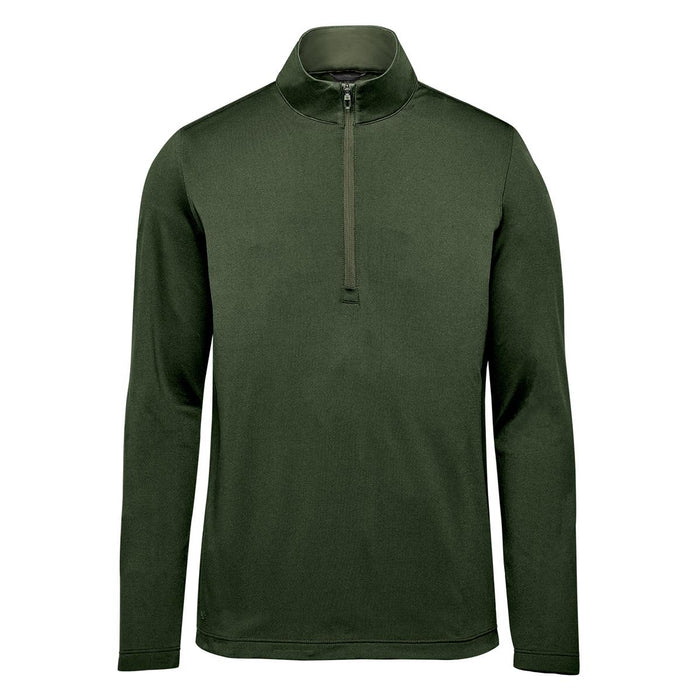 Men's Zermatt 1/4 Zip Pullover - A green men's 1/4 zip pullover with long sleeves and a high collar. It features a small logo on the chest.