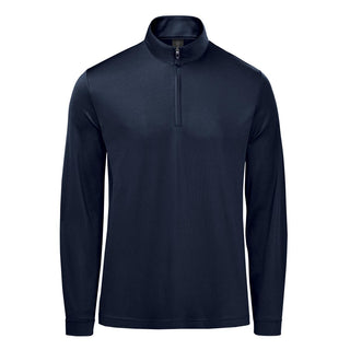 Men's Monterey 1/4 Zip Pullover - A navy blue men's pullover featuring a 1/4 zip collar and long sleeves, with a logo on the chest.