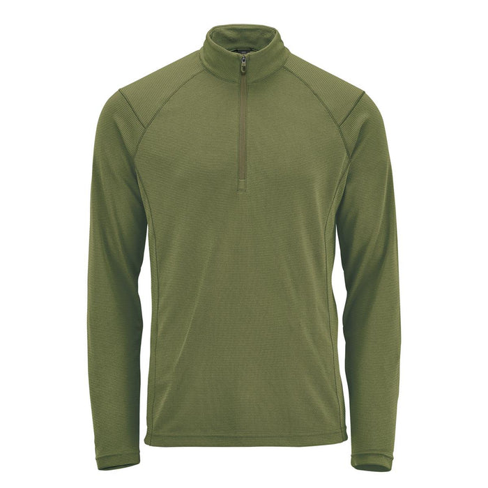 Men's Mesa 1/4 Zip Pullover - A men's 1/4 zip pullover in olive green with long sleeves and a zippered collar, featuring a logo.