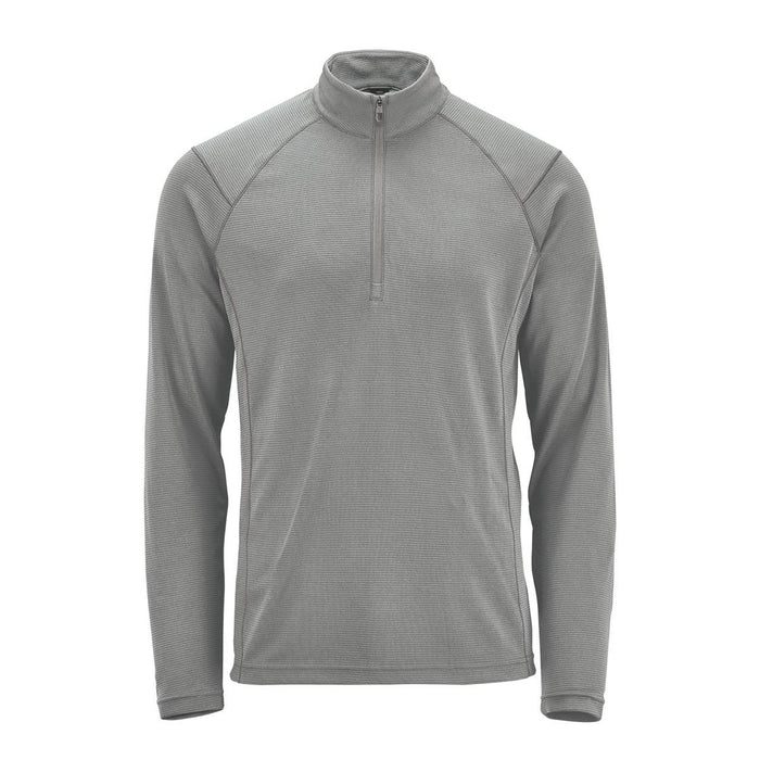 Men's Mesa 1/4 Zip Pullover - A grey Men's Mesa 1/4 zip pullover with long sleeves and a zip up collar. The pullover features a logo on the front.