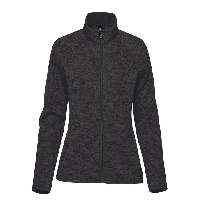 Women's Yosemite Full Zip Fleece Jacket - A women's full zip fleece jacket in a dark grey heather shade, featuring a high collar and long sleeves.