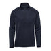Men's Yosemite 1/2 Zip Fleece Jacket - A men's half-zip fleece jacket in navy blue with long sleeves and a stand-up collar. It has a logo on it.