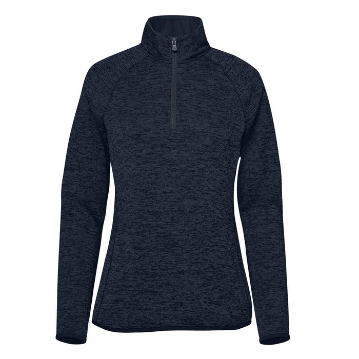 Women's Yosemite 1/2 Zip Fleece Jacket - A dark navy half-zip fleece jacket for women with long sleeves and a collar. Features a logo on the garment.