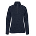 Women's Yosemite 1/2 Zip Fleece Jacket - A dark navy half-zip fleece jacket for women with long sleeves and a collar. Features a logo on the garment.