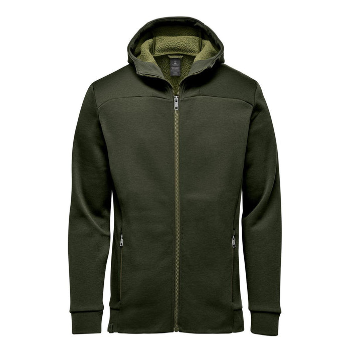 Men's Antares Performance Hoody - A green Men's Antares Performance Hoody featuring a full zip and hood, with a soft inner lining and zippered pockets.