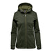 Women's Antares Performance Hoody - A women's hoody in dark green with a zip front and a lined hood. It features a logo on the chest.