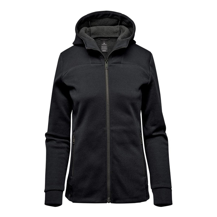 Women's Antares Performance Hoody - A women's black Antares Performance Hoody with a zip front and hood, featuring a soft inner lining.