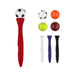Sport’s Ball Fidget Spinner Pen - A red fidget spinner pen with a soccer ball top and four interchangeable sports balls: orange, tennis, purple, and black.