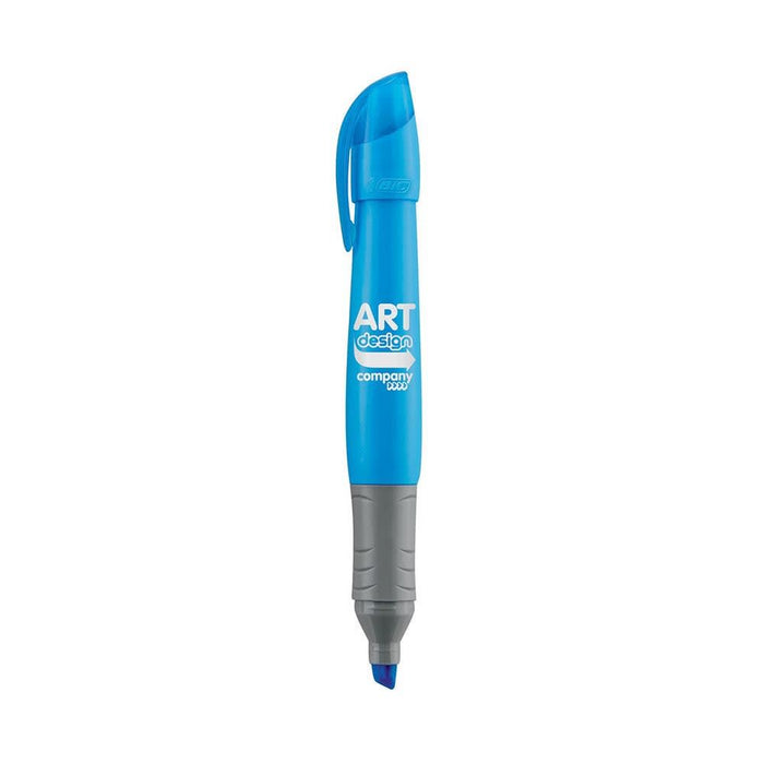 Brite Liner Grip Xl Pen - A blue highlighter pen with a grey grip, featuring a logo.